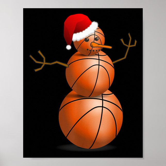 Christmas Basketball Shirt - Basketball Snowman  Poster (Front)