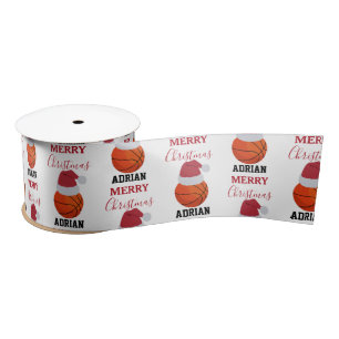 Christmas Basketball Sports Ball Custom Name Satin Ribbon