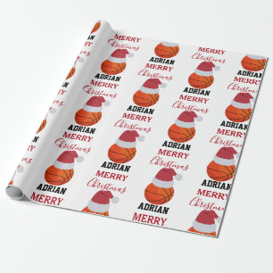 Christmas Basketball Sports Ball Custom Name Wrapping Paper