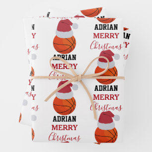 Christmas Basketball Sports Ball Custom Name Wrapping Paper Sheet