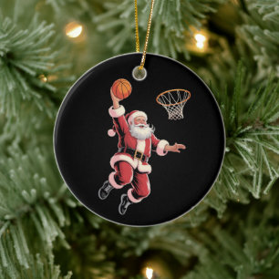 Christmas Basketball Sports Lover Santa Playing Ceramic Tree Decoration