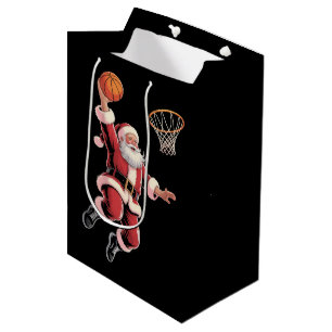 Christmas Basketball Sports Lover Santa Playing Medium Gift Bag