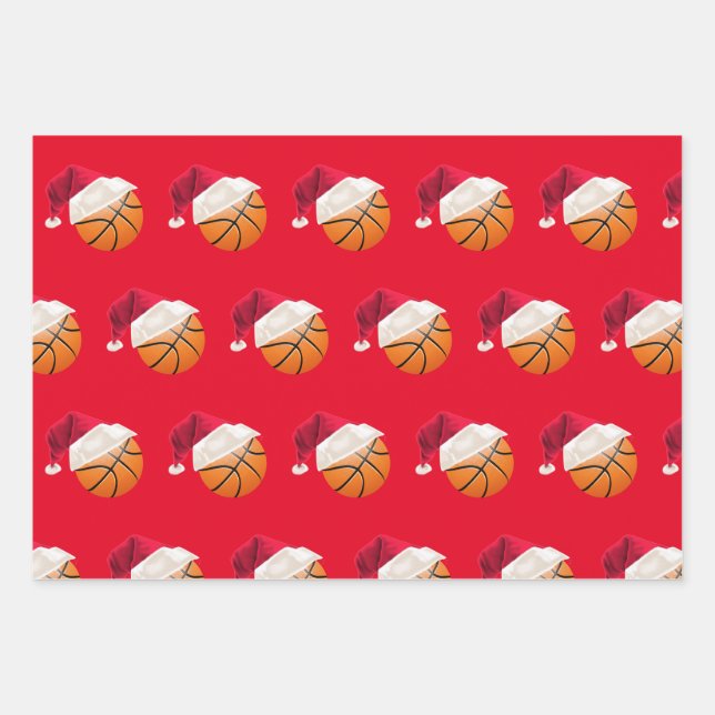 Christmas Basketball Sports Santa Holiday Wrapping Paper Sheet (Front)