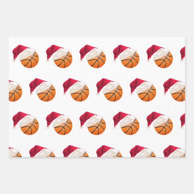 Christmas Basketball Sports Santa Holiday Wrapping Paper Sheet (Front)