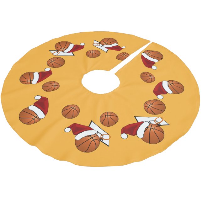 Christmas Basketballs and Hoops Brushed Polyester Tree Skirt (Angled)