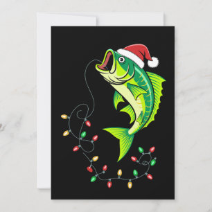 Christmas Bass Fish Santa Hat Lights Fishing Xmas Invitation
