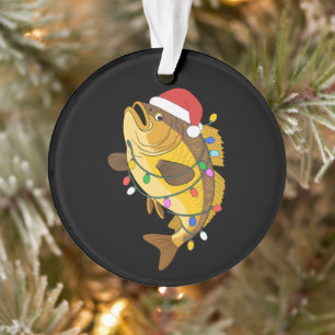 Christmas Bass Fish Santa Hat Lights Fishing Xmas Ornament