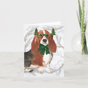 Christmas Basset Hound and Botanical Pines Holiday Card
