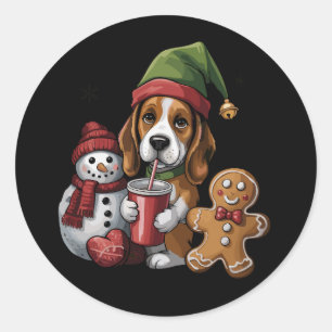 Christmas Basset Hound Dog Elf Merry Xmas Classic Round Sticker