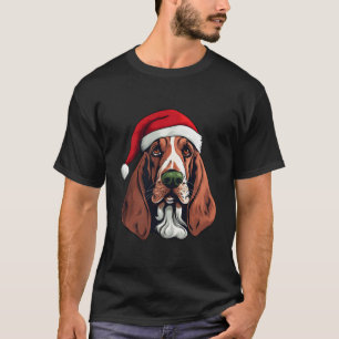 Christmas Basset Hound Dog Santa Hat Funny Xmas Ki T-Shirt