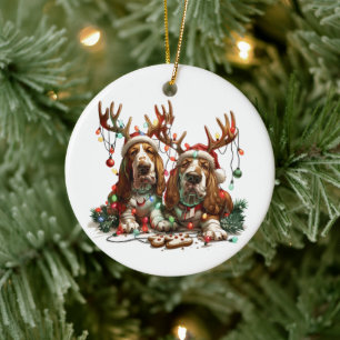 Christmas Basset Hound Dogs Ceramic Tree Decoration