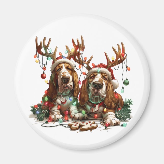 Christmas Basset Hound Dogs Magnet (Front)