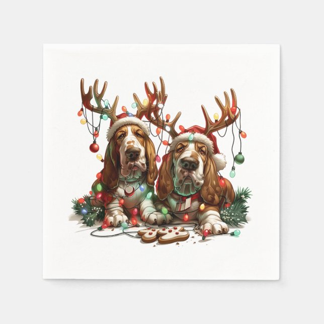 Christmas Basset Hound Dogs Napkin (Front)