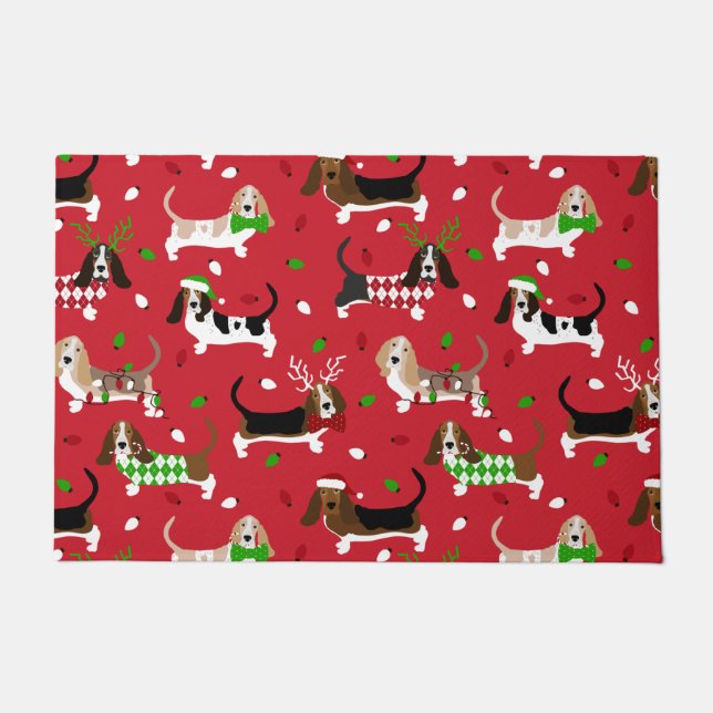 Christmas Basset Hound Doormat (Front)