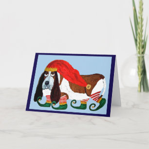 Christmas Basset Hound Elf Card