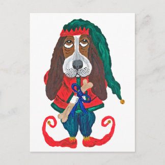 Christmas Basset Hound Elf Postcard