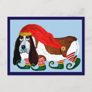Christmas Basset Hound Elf Postcard