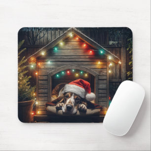 Christmas Basset Hound In Doghouse Mouse Mat