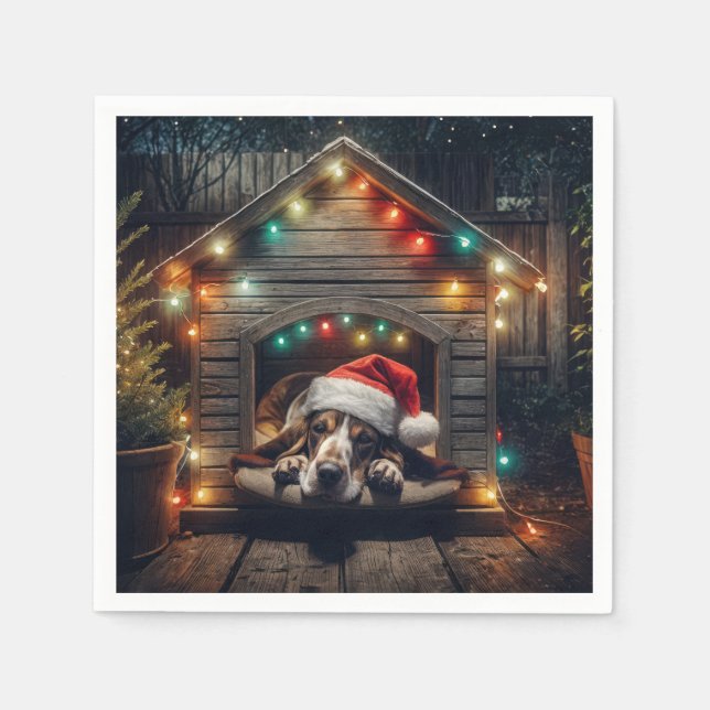 Christmas Basset Hound In Doghouse Napkin (Front)