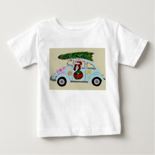 Christmas Basset Hound in Hippie car Baby T-Shirt