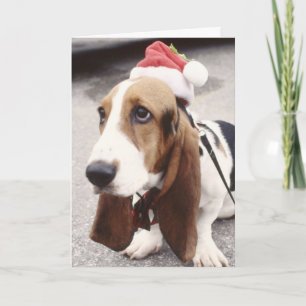 Christmas Basset Hound in Santa Hat Greeting Card