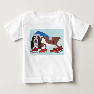 Christmas Basset Hound on Ice Skates Baby T-Shirt