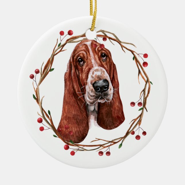 Christmas Basset Hound Ornament (Front)