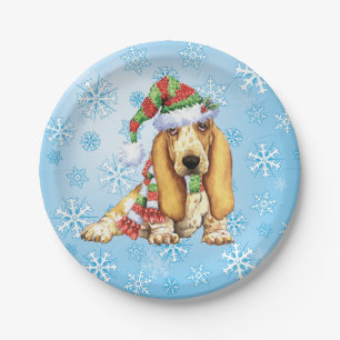 Christmas Basset Hound Paper Plate