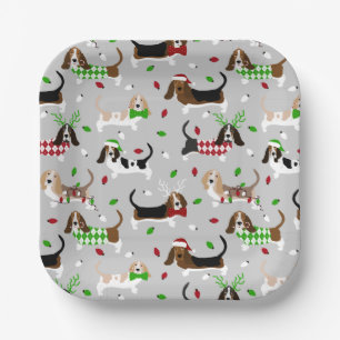 Christmas Basset Hound Paper Plate