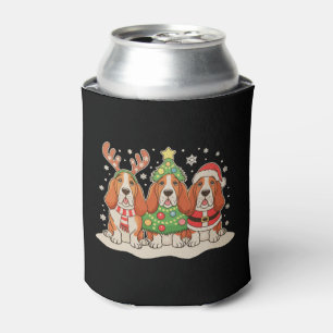 Christmas Basset Hound Santa Hat Reindeer Dog Xmas Can Cooler