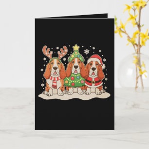 Christmas Basset Hound Santa Hat Reindeer Dog Xmas Card