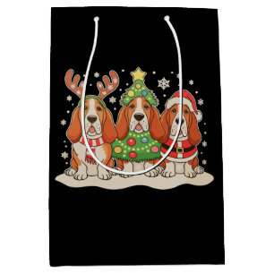 Christmas Basset Hound Santa Hat Reindeer Dog Xmas Medium Gift Bag