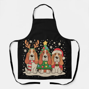 Christmas Basset Hound Santa Reindeer Dog Xmas Apron