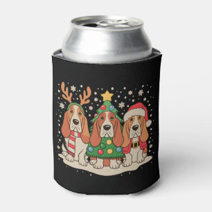 Christmas Basset Hound Santa Reindeer Dog Xmas Can Cooler