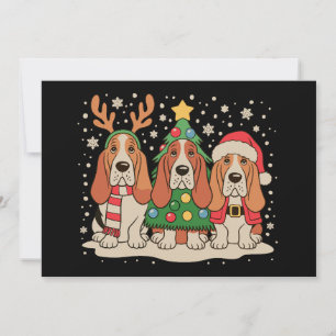 Christmas Basset Hound Santa Reindeer Dog Xmas Holiday Card