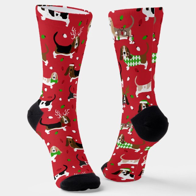 Christmas Basset Hound Socks (Angled)