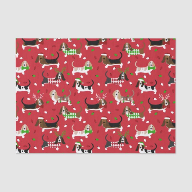 Christmas Basset Hound Tissue Paper (Front)
