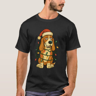 Christmas Basset Hound with Santa Claus hat, Cute T-Shirt