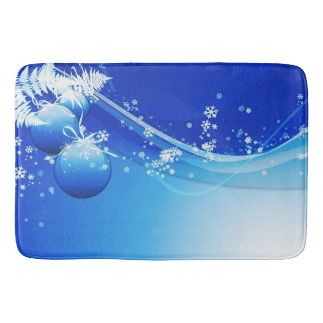 Christmas Bath Mat/Blue Ornaments Bath Mat (Front)