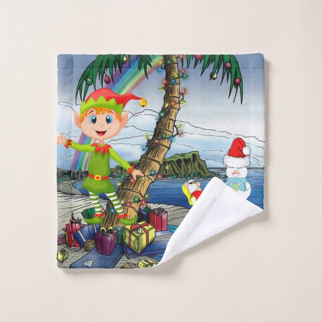Christmas Bath Towel Sets, Beach Bum Santa (Wash Cloth)