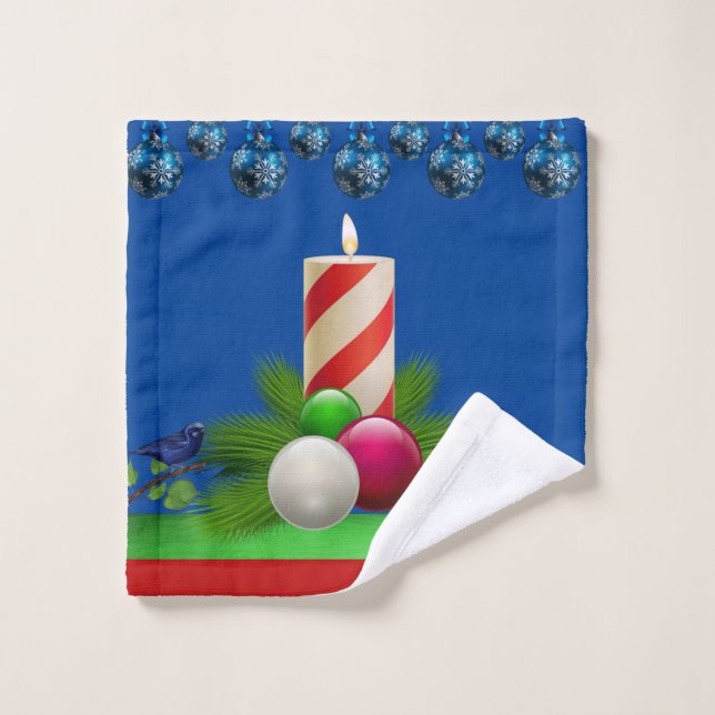 Christmas Bath Towel Sets, Christmas Candle (Wash Cloth)