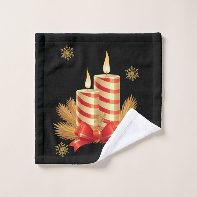 Christmas Bath Towel Sets, Christmas Candle (Wash Cloth)