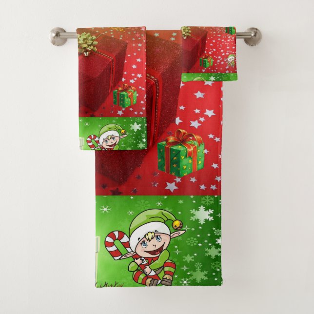 Christmas Bath Towel Sets, Elf (Insitu)