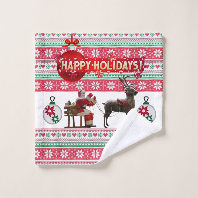 Christmas Bath Towel Sets, Happy Holidays (Wash Cloth)