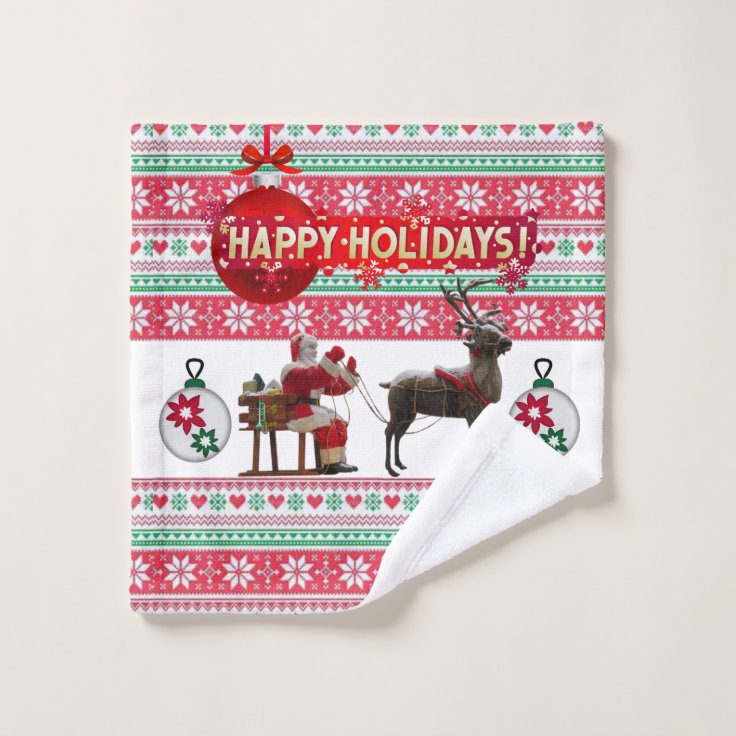 Christmas Bath Towel Sets, Happy Holidays Zazzle