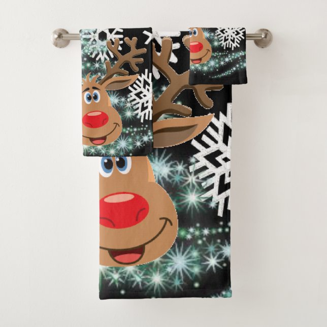 Christmas Bath Towel Sets, Reindeer (Insitu)
