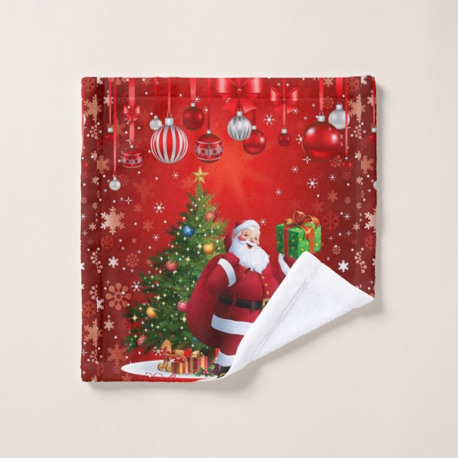 Christmas Bath Towel Sets, Santa (Wash Cloth)