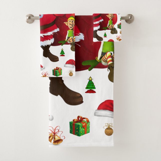 Christmas Bath Towel Sets, Santa (Insitu)
