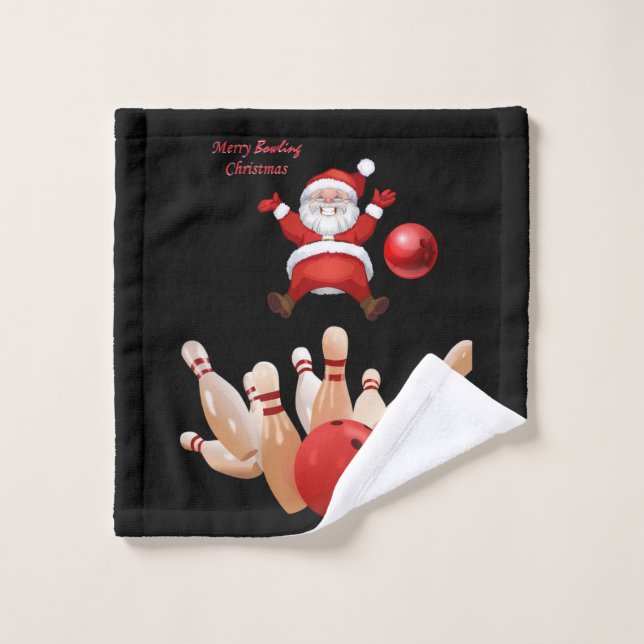 Christmas Bath Towel Sets, Santa Bowling (Wash Cloth)