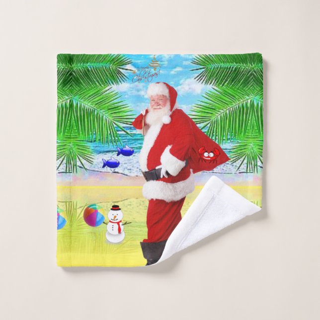 Christmas Bath Towel Sets, Summer Beach Bum Santa (Wash Cloth)
